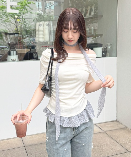 frunco(フランコ)の「チェックタイチョーカー付きカットトップス(半袖)(Tシャツ/カットソー・レディース・ホワイト/ブルー・FREE)」の15枚目の写真