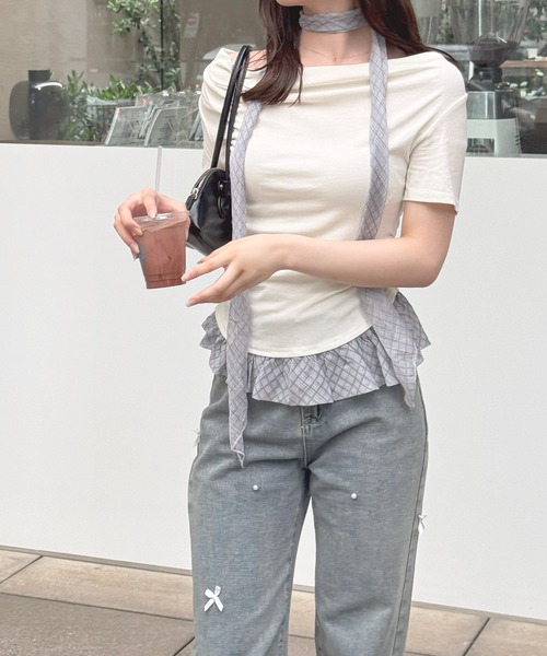 frunco(フランコ)の「チェックタイチョーカー付きカットトップス(半袖)(Tシャツ/カットソー・レディース・ホワイト/ブルー・FREE)」の21枚目の写真