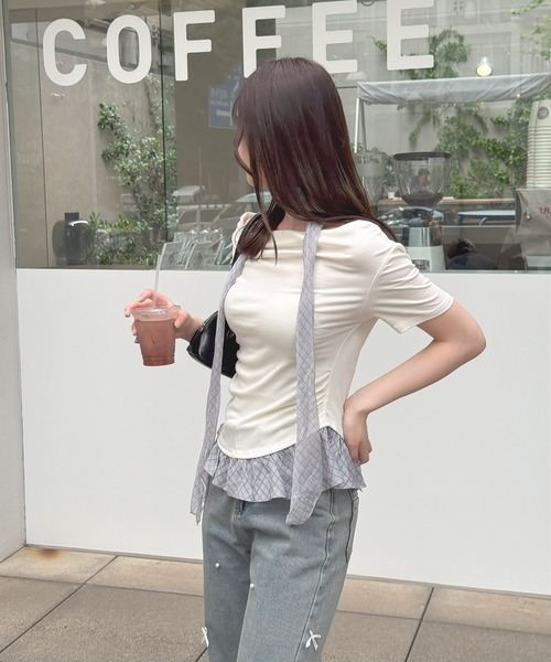 frunco(フランコ)の「チェックタイチョーカー付きカットトップス(半袖)(Tシャツ/カットソー・レディース・ホワイト/ブルー・FREE)」の14枚目の写真