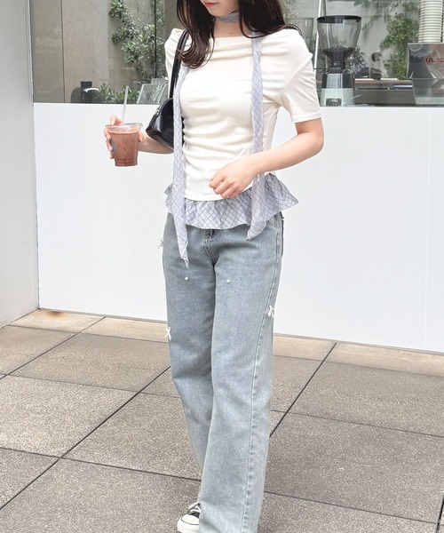 frunco(フランコ)の「チェックタイチョーカー付きカットトップス(半袖)(Tシャツ/カットソー・レディース・ホワイト/ブルー・FREE)」の12枚目の写真