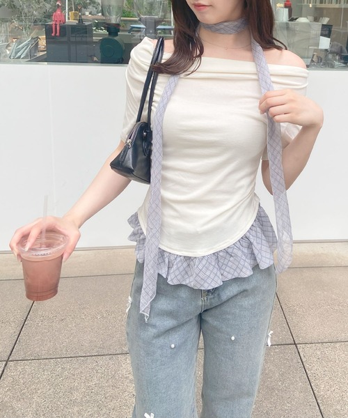 frunco(フランコ)の「チェックタイチョーカー付きカットトップス(半袖)(Tシャツ/カットソー・レディース・ホワイト/ブルー・FREE)」の20枚目の写真