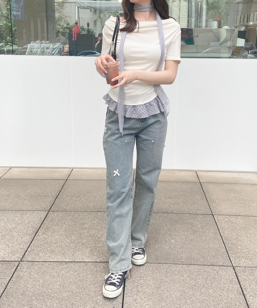 frunco(フランコ)の「チェックタイチョーカー付きカットトップス(半袖)(Tシャツ/カットソー・レディース・ホワイト/ブルー・FREE)」の9枚目の写真