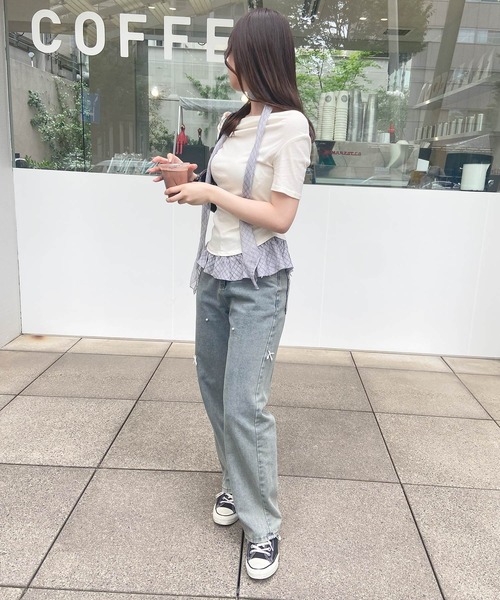 frunco(フランコ)の「チェックタイチョーカー付きカットトップス(半袖)(Tシャツ/カットソー・レディース・ホワイト/ブルー・FREE)」の11枚目の写真