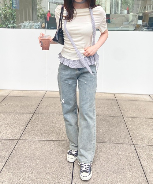 frunco(フランコ)の「チェックタイチョーカー付きカットトップス(半袖)(Tシャツ/カットソー・レディース・ホワイト/ブルー・FREE)」の10枚目の写真