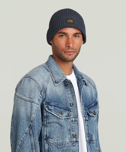 G-STAR（ジースター）の「ORIGINALS FISHERMAN BEANIE/ブランドロゴフィッシャーマンニットキャップ/ショートニットワッチ（ニットキャップ/ビーニー・メンズ・ダークブルー/ホワイト系その他・ONE SIZE）」の4枚目の写真