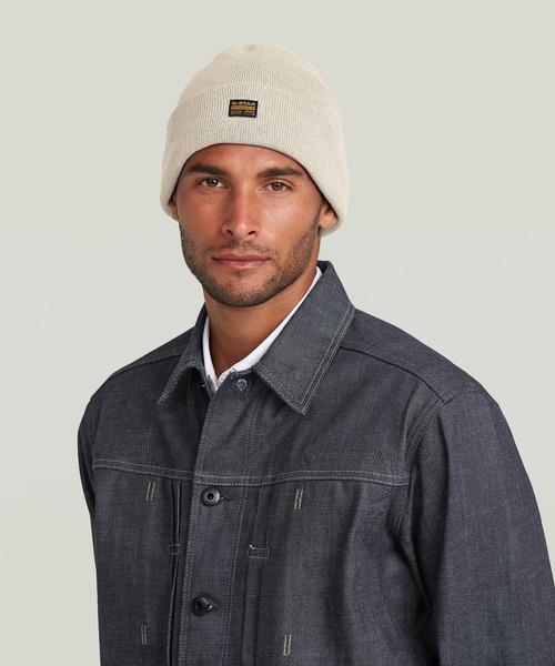 G-STAR（ジースター）の「ORIGINALS FISHERMAN BEANIE/ブランドロゴフィッシャーマンニットキャップ/ショートニットワッチ（ニットキャップ/ビーニー・メンズ・ダークブルー/ホワイト系その他・ONE SIZE）」の7枚目の写真