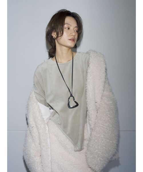 Htage（テージ）の「【Htage】ビッグシルエットボアジャケット（テーラードジャケット・レディース・アイボリー/ブラック・FREE）」の4枚目の写真