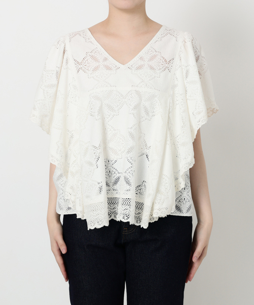 レースフリルVネックブラウス（シャツ/ブラウス）｜SLOBE IENA
