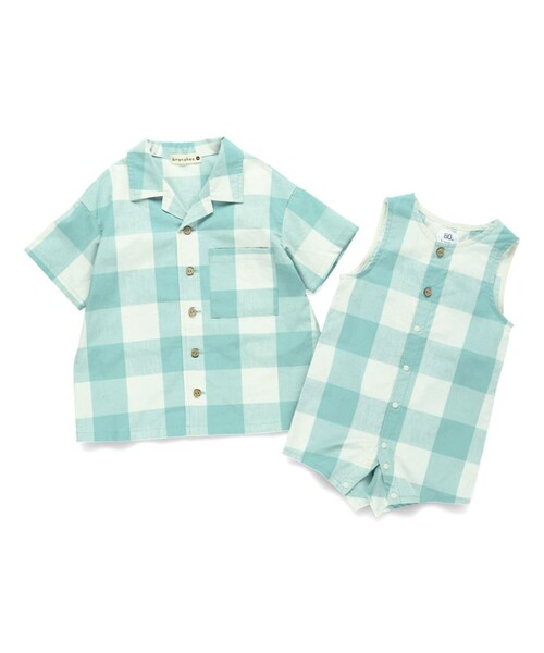 BRANSHES(ブランシェス)の「【おそろい】ブロックチェックカバーオール(ロンパース・キッズ・ピンク/グリーン・80)」の14枚目の写真