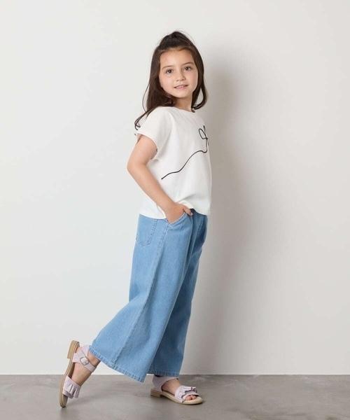 a.v.v（アーヴェヴェ）の「【接触冷感/ジメジメ対策】[100-160]リボンテープチュールドッキングTシャツ（Tシャツ/カットソー・キッズ・チャコールグレー/ホワイト・110/100/120/130/140/150/160）」の11枚目の写真