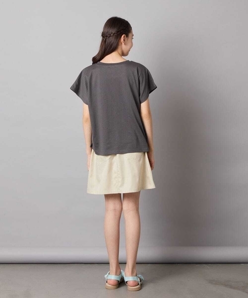 a.v.v（アーヴェヴェ）の「【接触冷感/ジメジメ対策】[100-160]リボンテープチュールドッキングTシャツ（Tシャツ/カットソー・キッズ・チャコールグレー/ホワイト・110/100/120/130/140/150/160）」の22枚目の写真