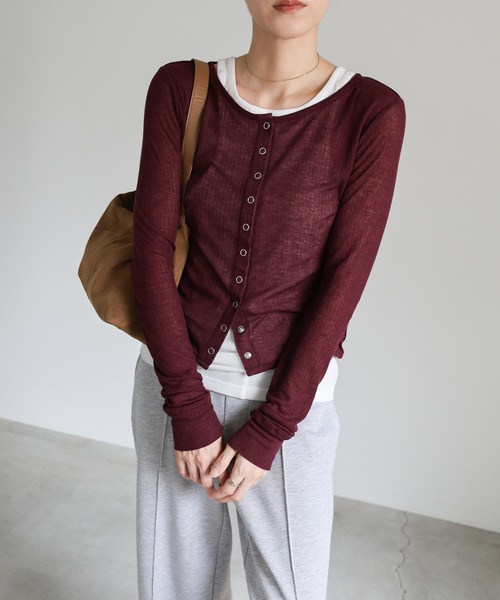 select MOCA（セレクトモカ）の「シアーテレコカーディガン（カーディガン/ボレロ・レディース・ブラック/グレー/オフホワイト/ボルドー・FREE）」の4枚目の写真
