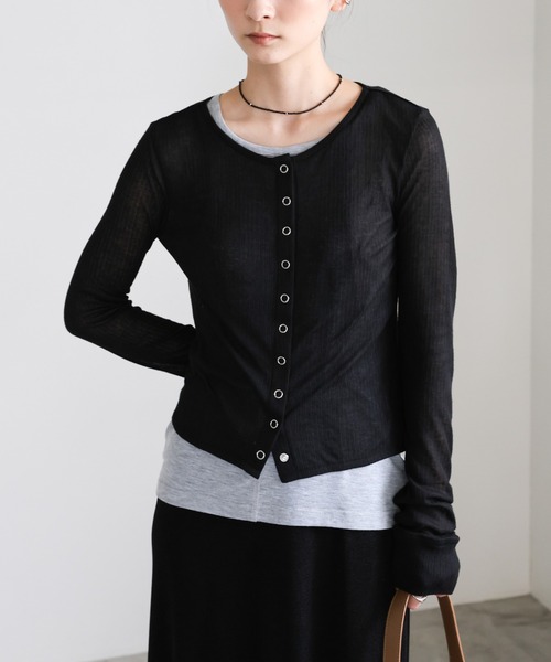 select MOCA（セレクトモカ）の「シアーテレコカーディガン（カーディガン/ボレロ・レディース・ブラック/グレー/オフホワイト/ボルドー・FREE）」の2枚目の写真