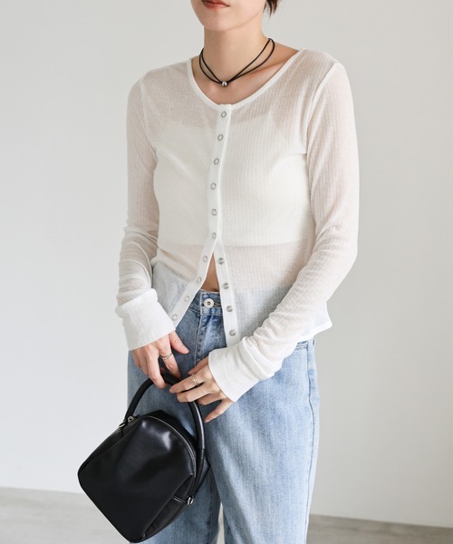 select MOCA（セレクトモカ）の「シアーテレコカーディガン（カーディガン/ボレロ・レディース・ブラック/グレー/オフホワイト/ボルドー・FREE）」の9枚目の写真