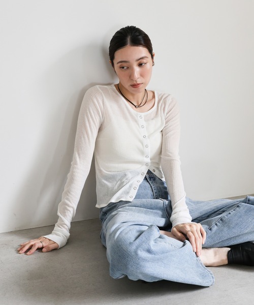 select MOCA（セレクトモカ）の「シアーテレコカーディガン（カーディガン/ボレロ・レディース・ブラック/グレー/オフホワイト/ボルドー・FREE）」の10枚目の写真