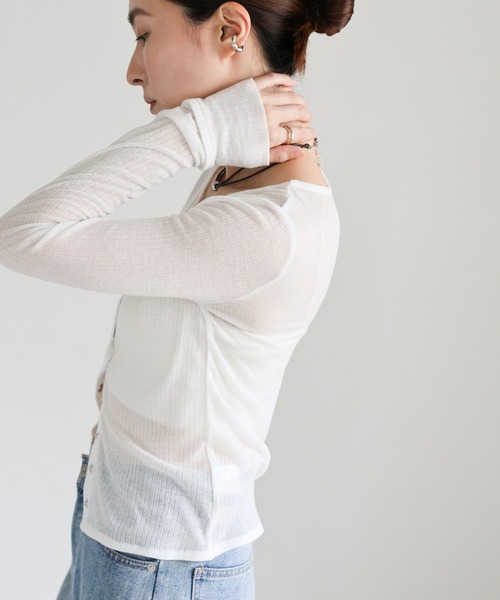 select MOCA（セレクトモカ）の「シアーテレコカーディガン（カーディガン/ボレロ・レディース・ブラック/グレー/オフホワイト/ボルドー・FREE）」の12枚目の写真