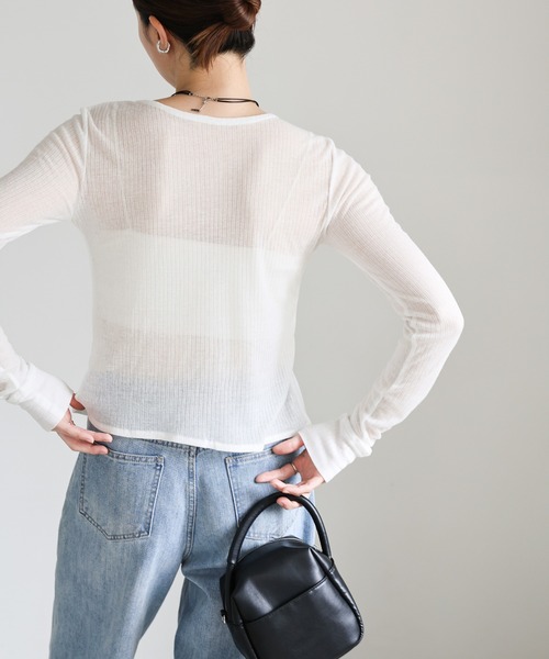 select MOCA（セレクトモカ）の「シアーテレコカーディガン（カーディガン/ボレロ・レディース・ブラック/グレー/オフホワイト/ボルドー・FREE）」の15枚目の写真