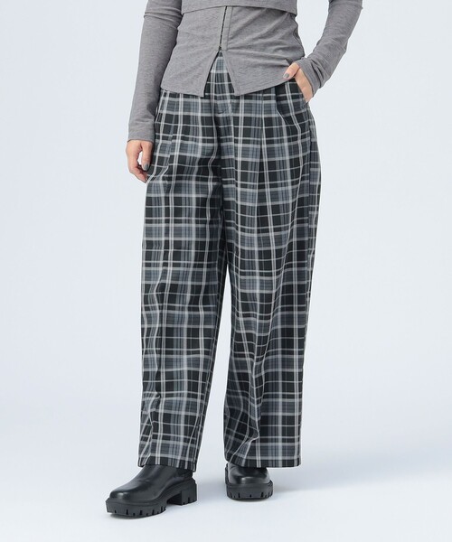 セール】チェック スラックス ワイド パンツ（スラックス）｜BEAMS