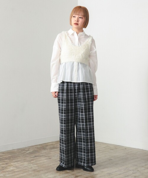 BEAMS HEART（ビームスハート）の「チェック スラックス ワイド パンツ（スラックス・レディース・ブラック/ブラウン・FREE）」の3枚目の写真
