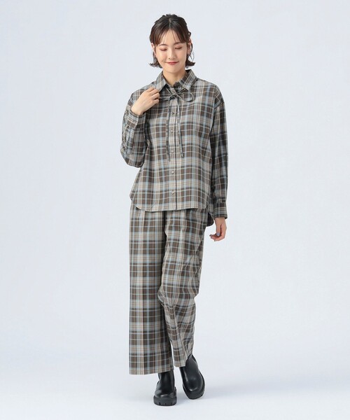 BEAMS HEART（ビームスハート）の「チェック スラックス ワイド パンツ（スラックス・レディース・ブラック/ブラウン・FREE）」の6枚目の写真