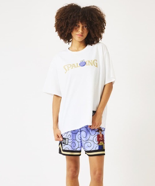 SPALDING(スポルディング)の「【SPALDING/スポルディング】Tシャツ ONE PIECE ゴムゴムの実 ロゴ/吸水速乾機能・UVカット機能・アニメ半袖Tシャツ(Tシャツ/カットソー・メンズ・ブラック/ホワイト/パープル・LARGE/MEDIUM)」の1枚目の写真