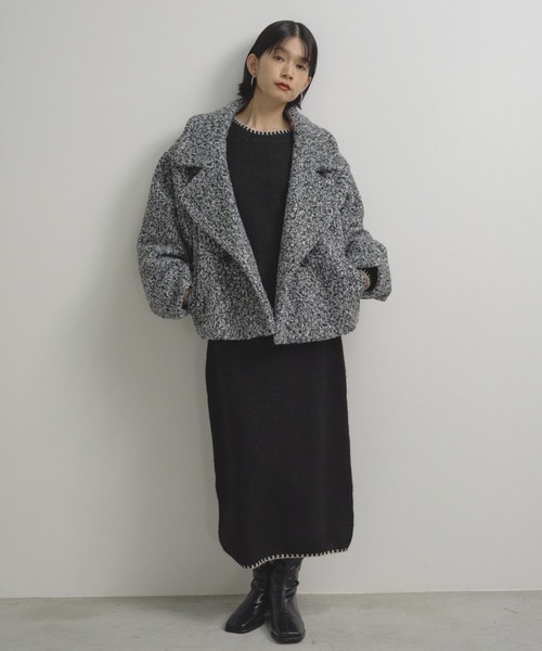 Shelly island（シェリーアイランド）の「ブークレショートコート（ブルゾン・レディース・グレー/その他1/ネイビー・FREE）」の12枚目の写真