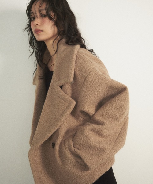 Shelly island（シェリーアイランド）の「ブークレショートコート（ブルゾン・レディース・グレー/その他1/ネイビー・FREE）」の4枚目の写真