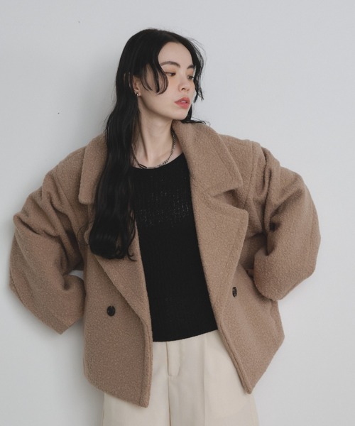 Shelly island（シェリーアイランド）の「ブークレショートコート（ブルゾン・レディース・グレー/その他1/ネイビー・FREE）」の7枚目の写真