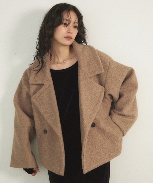 Shelly island（シェリーアイランド）の「ブークレショートコート（ブルゾン・レディース・グレー/その他1/ネイビー・FREE）」の6枚目の写真