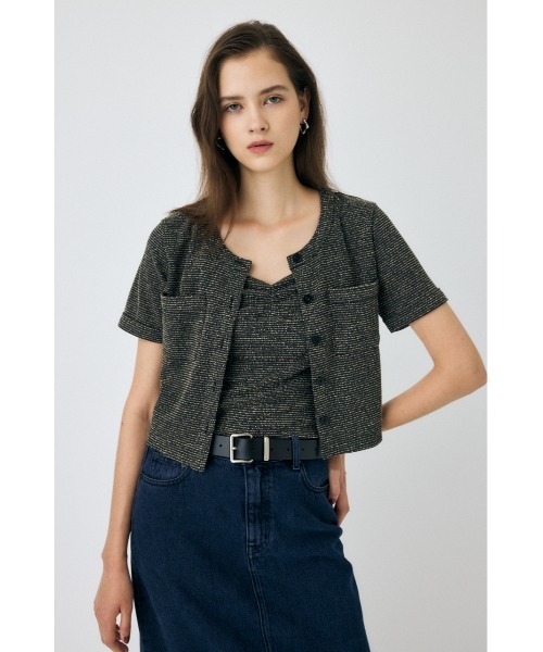 MOUSSY(マウジー)の「BOUCLE TWEED ハーフスリーブカーディガン(カーディガン/ボレロ・レディース・ブラック系その他/ブラック・FREE)」の2枚目の写真