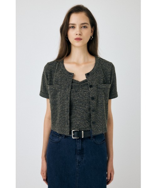 MOUSSY(マウジー)の「BOUCLE TWEED ハーフスリーブカーディガン(カーディガン/ボレロ・レディース・ブラック系その他/ブラック・FREE)」の9枚目の写真