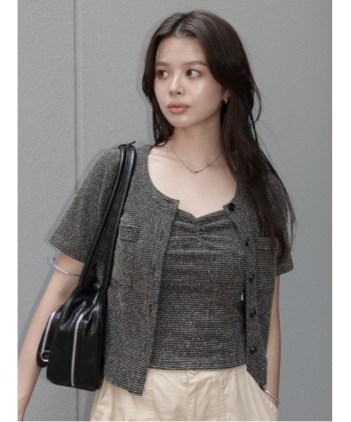 MOUSSY(マウジー)の「BOUCLE TWEED ハーフスリーブカーディガン(カーディガン/ボレロ・レディース・ブラック系その他/ブラック・FREE)」の21枚目の写真