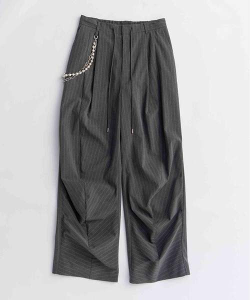 With Chain Belt Draped Hem Slacks/チェーンベルト付きドレープ