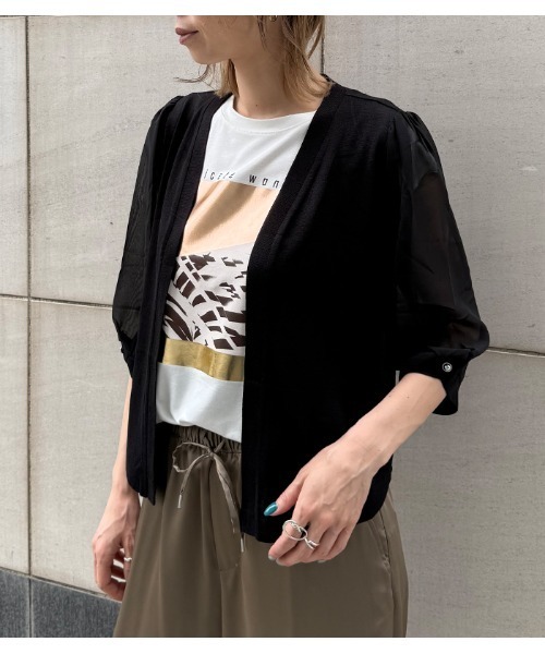 Desert Rose(デザートローズ)の「【DESERT ROSE/デザートローズ】シフォン切替ニットカーディガン(カーディガン/ボレロ・レディース・ブラック・FREE)」の3枚目の写真