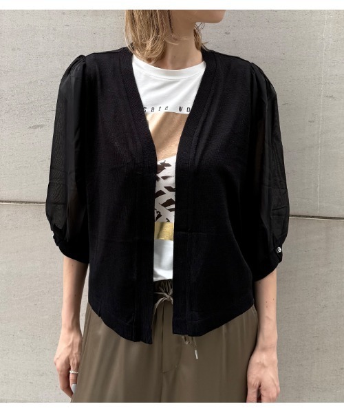 Desert Rose(デザートローズ)の「【DESERT ROSE/デザートローズ】シフォン切替ニットカーディガン(カーディガン/ボレロ・レディース・ブラック・FREE)」の4枚目の写真