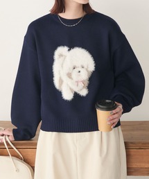 フェザーふわふわDOGジャガードニットプルオーバー
