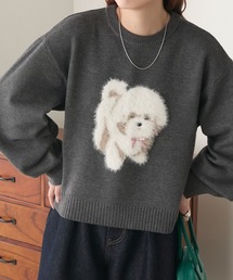 フェザーふわふわDOGジャガードニットプルオーバー