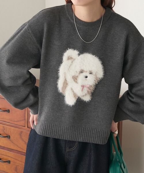 フェザーふわふわDOGジャガードニットプルオーバー（ニット/セーター