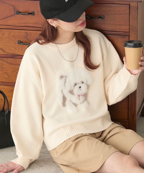 BONLECILL(ボンルシール)の「フェザーふわふわDOGジャガードニットプルオーバー(ニット/セーター・レディース・チャコールグレー/ネイビー/ブラック/アイボリー・FREE)」の9枚目の写真