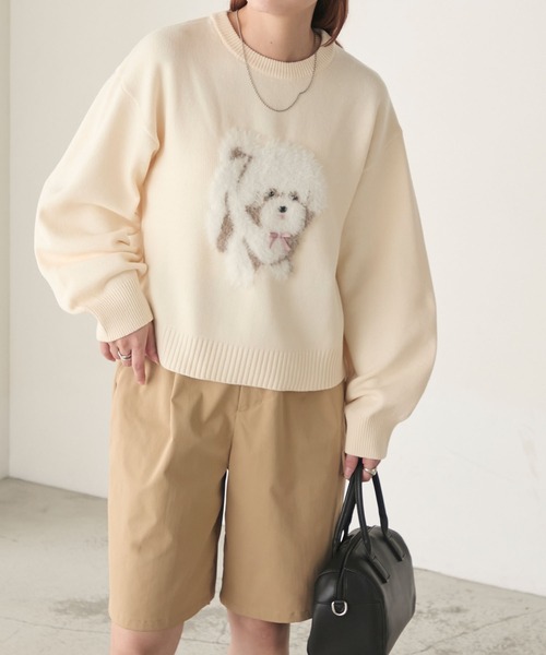 BONLECILL(ボンルシール)の「フェザーふわふわDOGジャガードニットプルオーバー(ニット/セーター・レディース・チャコールグレー/ネイビー/ブラック/アイボリー・FREE)」の13枚目の写真