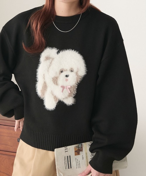BONLECILL（ボンルシール）の「フェザーふわふわDOGジャガードニット