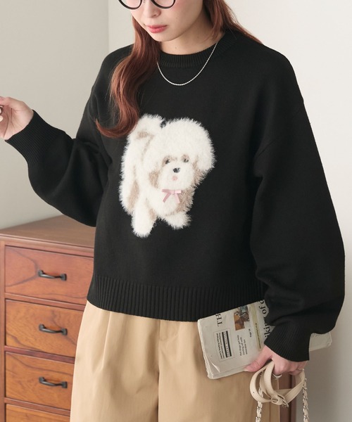 正規品♡トイプードルジャガード上下セット♡ボーダー フェザーふわふわDOGジャガードニットプルオーバー（ニット/セーター