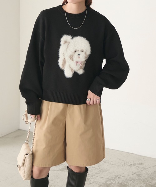 BONLECILL(ボンルシール)の「フェザーふわふわDOGジャガードニットプルオーバー(ニット/セーター・レディース・チャコールグレー/ネイビー/ブラック/アイボリー・FREE)」の20枚目の写真
