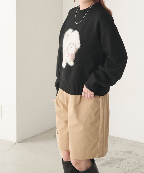 BONLECILL(ボンルシール)の「フェザーふわふわDOGジャガードニットプルオーバー(ニット/セーター・レディース・チャコールグレー/ネイビー/ブラック/アイボリー・FREE)」の19枚目の写真