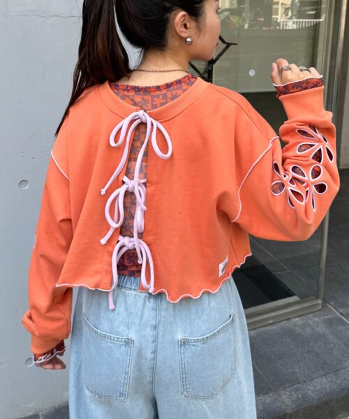 HELLO.SANFRANCISCO(ハローサンフランシスコ)の「【HELLO.SANFRANCISCO/ハローサンフランシスコ】2WAYフラワーカットスウェットカーデ(スウェット・レディース・グレー/チャコールグレー/オレンジ/パープル・ONE SIZE)」の5枚目の写真