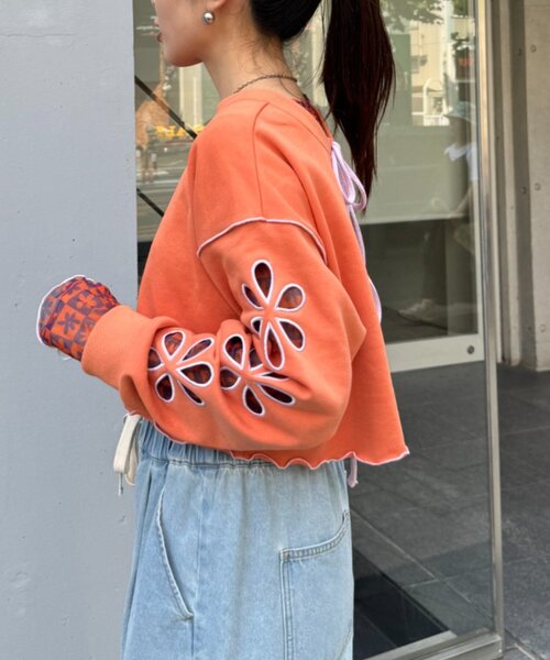 HELLO.SANFRANCISCO(ハローサンフランシスコ)の「【HELLO.SANFRANCISCO/ハローサンフランシスコ】2WAYフラワーカットスウェットカーデ(スウェット・レディース・グレー/チャコールグレー/オレンジ/パープル・ONE SIZE)」の6枚目の写真