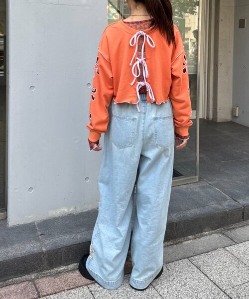 HELLO.SANFRANCISCO(ハローサンフランシスコ)の「【HELLO.SANFRANCISCO/ハローサンフランシスコ】2WAYフラワーカットスウェットカーデ(スウェット・レディース・グレー/チャコールグレー/オレンジ/パープル・ONE SIZE)」の11枚目の写真