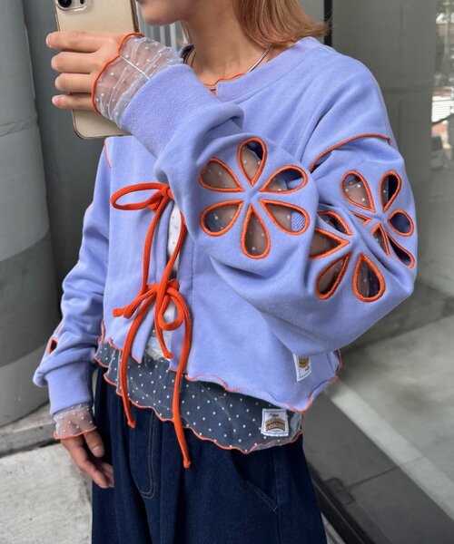 HELLO.SANFRANCISCO(ハローサンフランシスコ)の「【HELLO.SANFRANCISCO/ハローサンフランシスコ】2WAYフラワーカットスウェットカーデ(スウェット・レディース・グレー/チャコールグレー/オレンジ/パープル・ONE SIZE)」の20枚目の写真