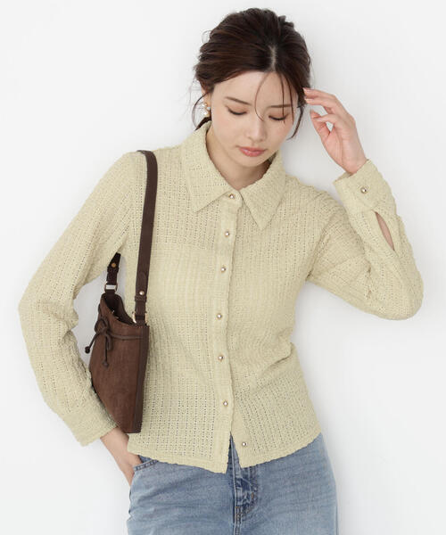 PROPORTION BODY DRESSING(プロポーションボディドレッシング)の「<ハンドウォッシャブル>アイレットレースシャツ / 1215260902(Tシャツ/カットソー・レディース・ブラック/ホワイト系その他/イエロー・FREE)」の3枚目の写真