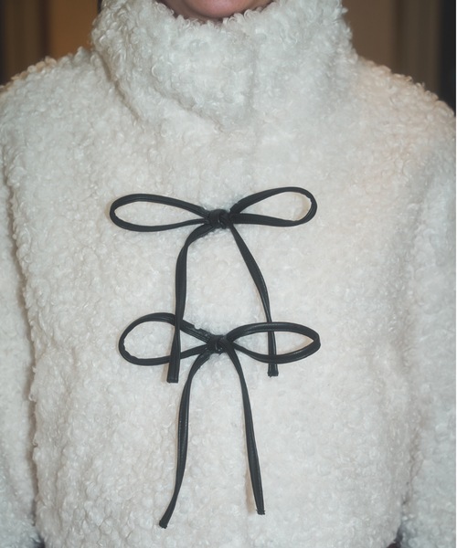 レディース 新品 タグ付き Lovilyn プードルファーリボンコート ラヴィリン